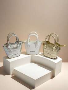 Kids Mini Handbag, Shiny Stone Texture Tote Bag, Lipstick Pouch, Girls Princess Small Purse, Holiday Gift, Fashionable Little Girl Bag, Coin Purse, Lipstick Case, Gold/Silver/White - Multicolor - View 2