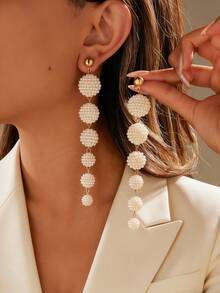 一对优雅简约的人造珍珠流苏吊坠手工耳环，适合日常、派对和度假佩戴。 - 彩色 - 查看 14