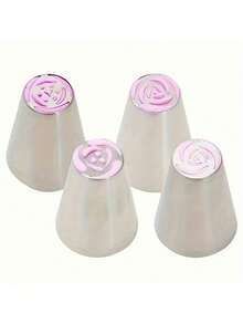 4pcs/Set Stainless Steel Flower Piping Nozzles, DIY Cake Cream Icing Decorating Tips Baking Tools - Silver - View 5
