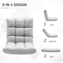 3-In-1 Folding Floor Chair With 13 Adjustable Backrest, Folding Lounger, Grey, Metal, Foam, 55x71x53.5cm, For Living Room & Garden - Grey - View 5