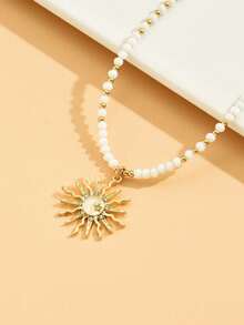 2件套独特设计串珠太阳、月亮和水滴吊坠项链，女士款 - 彩色 - 查看 4