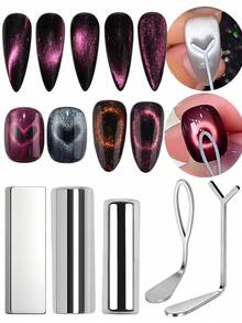 FULL BEAUTY Cat Eye Magnet Tool Set, Iron Cat Eye Magnetic Rod For Creating Black Hole/Heart-Shaped Cat Eye Effect, Multi-Functional French Nail Magnet Tool Cylindrical/Rectangular Magnetic Strip For Nail Art DIY - Silver - View 14