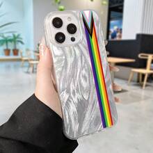 Funda para teléfono: 1 diseño de rayas arcoíris elegante y a la moda, impresa y pintada, funda protectora de personalidad moderna estilo  con imágenes simples y lindas, protección de cobertura total, funda de teléfono IMD de gasa de pluma con gran agujero, para iPhone 17 16 15 14 13 12 11 - Plateado - Ver 2