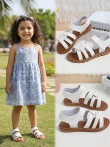 Weiße Spiral Design PU Leder Flache Sandalen für Kleinkinder, Kleine & Große Kinder, Retro Minimalistischer Einfarbiger Verschluss Mädchen Schuhe, Rutschfeste Gummi Laufsohle, Geeignet für Jungen & Mädchen im Alter von 3-16 Jahren, Frühling/Sommer 2026 Neuerscheinung - Weiss - Übersicht 3