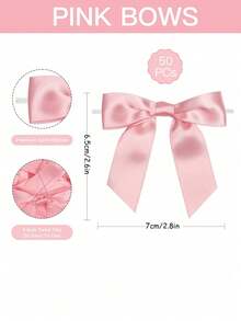 50pcs Satin Ribbon Bow Decorations, Pre-Tied Bow Knots Suitable For Candy Bags, Gift Wrapping, Crafts, Party Favors, Wedding Decor, Baby Shower Decor, Pink & Black - Multicolor - View 10