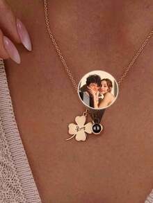 个性化宠物纪念照片投影项链，心形项链，可投影爪印和名字，宠物照片首饰，猫狗照片纪念项链，圣诞节万圣节惊喜礼物，送给家人和朋友的纪念礼物 - 多色-款式5 - 查看 5