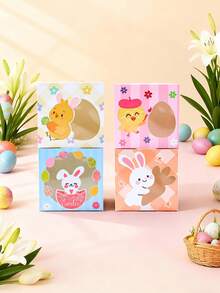 8pcs Easter Bunny & Chick Pattern Gift Boxes With Transparent Window, Easter Bunny Candy Boxes, Baking Bags, Food Packaging Bags, Easter Decorations, Easter Party Supplies, Suitable For Easter Holiday Birthday Party Gift Packaging, Easter Gifts, Home Decor, Kitchen Tabletop Decor - Multicolor - View 3