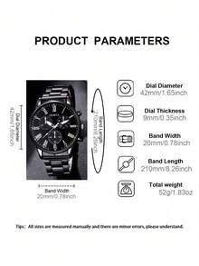 1pc Men's Business Quartz Watch, Digital Round Dial, Suitable For Daily Wear, Birthday Gift, Party, Festival, Self-Use Or Gift - Black - View 7