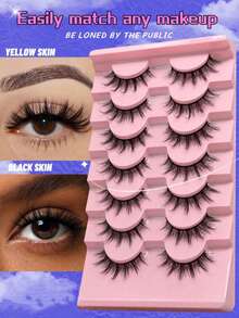 7对仿貂毛假睫毛，自然蓬松3D浓密型，柔软交叉纤长款，适合派对旅行妆容（MA08）假睫毛，睫毛，假睫毛，假睫毛 - 黑色 - 查看 1