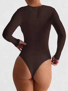 Áo liền thân tay dài ôm sát, cổ khoét sâu, kiểu dáng cơ bản dành cho nữ, thích hợp cho mùa xuân. - màu nâu - Xem 10