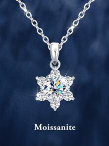 1条优雅的925纯银1克拉6.5毫米莫桑石雪花项链，适合女性日常佩戴、参加派对、情人节、母亲节、结婚纪念日等场合，也是一份精美的女士珠宝礼物。 - 銀色 - 查看 1