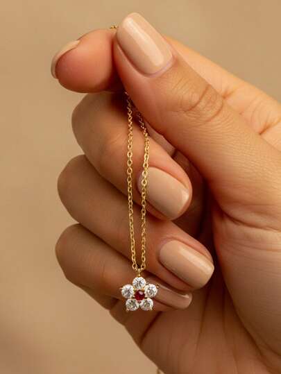 1条925纯银闪亮红色锆石项链，适合女士日常搭配，也可作为派对配饰，高品质女士项链，精致珠宝礼品。