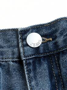 男童经典休闲阔腿中度水洗牛仔及膝短裤，松紧腰带可调节 - 中等水洗藍 - 查看 5