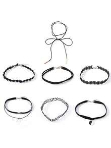 7pcs Gothic Style Lace Choker, Tassel Necklace & Collar Necklace Set For Women - Multicolor - View 1