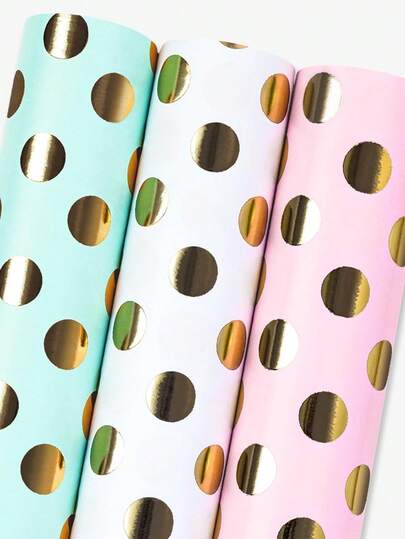 3 Rolls Polka Dot Gift Wrapping Paper, Each Roll Size 17in X 157in/43cm X 400cm, Pink White Blue Dot Pattern With Gold Foil, Suitable For Birthday, Baby Shower, Mother's Day, Easter And More Occasions