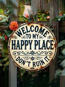 1pc "Welcome To My Happy Place" Round Metal Sign Plaque - Durable & Easy To Hang For Bedroom, Kitchen, Dining Room, Bar Decor - Home Or Office Gift, Room Decoration, 2D Flat Printing, Randomized Hole Position On Top, Bottom, Left, Right,Round Metal Sign,Tin Plaque,Wall Art Decor,Hanging Ornament,Aluminum Sign,2D Flat Print,Vintage Retro,Bistro Decor,Shelf Decor - 彩色 - 查看 9