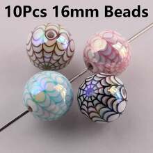 10Pcs 16mm Spider Web Round Acrylic Beads Spacer Loose Bead For Jewelry Making Accessory Beads DIY - 10 hạt cườm in hình mạng nhện 16mm - Xem 6