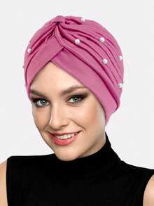 1pc Women's Headscarf Cap, Faux Pearl Rhinestone Hat, Suitable For Daily Use - Multicolor - View 12