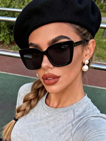 1 par de gafas de moda con montura de ojo de gato cuadrada personalizada, unisex, con patillas decoradas de estilo retro, de moda y versátil, de estilo callejero, de alta gama y elegante