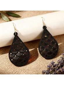 8 Paar/Set Vintage Statement Schmuck, leichte schwarze/afrikanische Holzohrringe im Boho-Stil, passend für Festivals, Partys, Weihnachten, Modeschmuck für Frauen, für alle Jahreszeiten - Schwarz - Übersicht 6