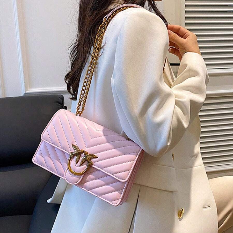 Stylish Women's Shoulder Bag In Swallow Shape, High-Quality Small Square Bag, Elegant And Versatile, With Shoulder Strap, Made Of Leather. - Hồng - Xem 1