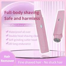 HYUNDAI 现代二合一女士电动理发器（粉色），双头身体剃毛器，防水，可充电，适用于比基尼线、腋下、腿部和面部毛发。 - 淺粉色 - 查看 8