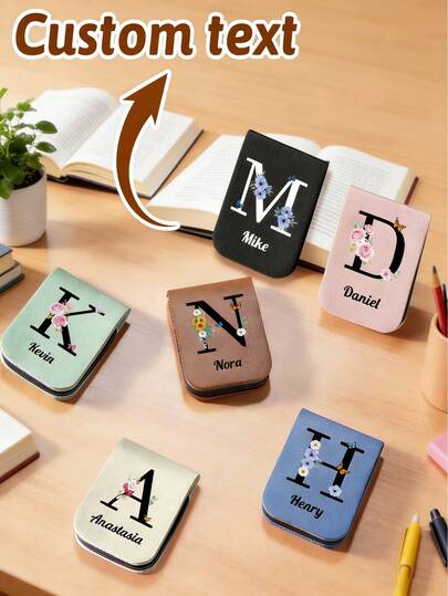Ayotu Marcapáginas magnéticos de piel sintética personalizados, 26 alfabetos personalizados con flor y nombre personalizado, unisex, se ajusta a libros/cuadernos/planificadores, regalo perfecto para amigos/compañeros de clase/familia/maestros/amantes de los libros