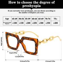 3pcs Oversized Vintage Reading Glasses, Chain Designed Temples, Comfortable Premium Quality Ladies Readers - Half-frame Leopard Print + Leopard Print + Light Bean Curd - View 10