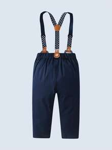 BOARNSEORL 3 件套男婴绅士服装套装 - 长袖圆点蝴蝶结衬衫、吊带背带裤和帽子，时尚正装，适合 100 天庆祝活动、生日派对、婚礼、戒指持有者 - 藍色 - 查看 7