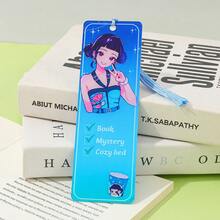 KPOP Witch Hunting Theme Tassel Bookmark, Includes Personal Character, Cute Mascot, And Full Staff Illustrations. Bright Gradient Of Pink, Purple And Blue Tones, Paired With Matching Tassels To Add Atmosphere. Practical Stationery Bookmark For Students To Mark Reading Progress - Multicolor - View 3