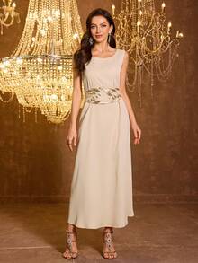 Đầm dạ hội Ả Rập đính sequin và ghép mảnh dành cho nữ - Rượu sâm banh - Xem 2