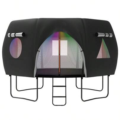 适用于 10/12/14 英尺蹦床框架的重型圆形户外蹦床帐篷，适配 6/8 英寸弯曲杆，耐磨框架罩，兼容 10/12/14 英尺蹦床配件