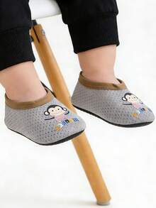 1双儿童室内防滑袜鞋，可爱动物图案幼儿学步鞋，软底婴儿鞋 - 灰色 - 查看 1