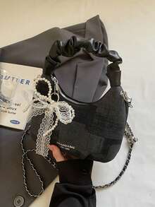 时尚百搭格子字母褶皱通勤手提包，女士时尚托特单肩斜挎包 - 彩色 - 查看 5