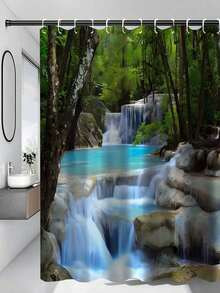 1/4 Piece Beautiful Waterfall Shower Curtain Set, Bathroom Curtains, Deep Forest Shower Curtain, Waterproof Shower Curtain, Bathroom Rug, U-Shaped Toilet Mat, Toilet Seat Cover - A - View 17