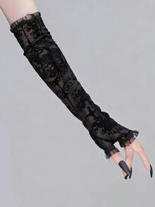 Lace Sheer Korean Style Retro Mesh Black Lace Gloves, Sexy Photo Prop, Black Fishnet Arm Sleeves - Multicolor - View 10