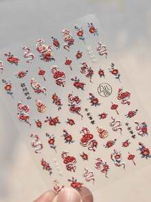 1pc Snake Nail Stickers New Year 5D Reliefs Rui Snake Welcomes Spring Nail Art Stickers DIY Manicure Decoration Supplies Decals Nails - Multicolor - View 2