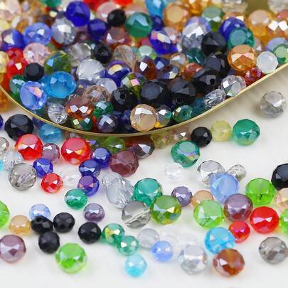 50颗彩色AB镀层水晶玻璃扁平圆孔珠，适用于珠宝制作、DIY手链、耳环、配饰、工艺品制作等。