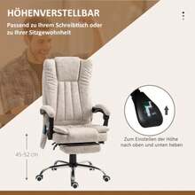 Ergonomic Office Chair With Massage Function, Reclining And Heated, Swivel And Height Adjustable, With Footrest And Side Pocket, Cream White - Light Grey - View 4