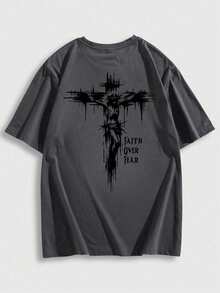 Krometka 男士休闲百搭十字印花短袖T恤，春夏款 - 深灰色 - 查看 7