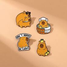 一套（4枚）水豚徽章，创意可爱卡通水豚胸针，锌合金滴珐琅工艺，寓意治愈又充满奇思妙想，可作为生日惊喜礼物、闺蜜分享、背包挂饰、治愈系饰品和个性化收藏品。 - 彩色 - 查看 5