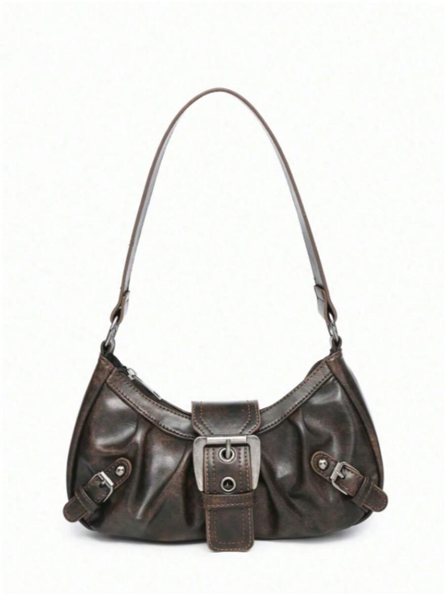 1pc Women's Retro Maillard Punk Wanderer Motorcycle Bag, Rivet Decoration, Adjustable Strap, Large Capacity, Soft Artificial Wax Leather, Ombre Colors, Shoulder & Crossbody Bag, Suitable For Work, Commute, Dating And Parties, Niche Design, Steampunk, Goth, Bag For Women, Cool Girls Street Wear, Perfect For Music Festival, Concert, Rock Style Bag For Women, Japanese Bag, Y2k Bag, Gothic Punk Bag For Women, 2000s Fashion Style Bag For Women, Vintage Bag For Women, Street & Japanese Bag For Women, Halloween Purse Perfect For Fancy Party Halloween Fashion & Gothic Fashion - màu nâu - Xem 1