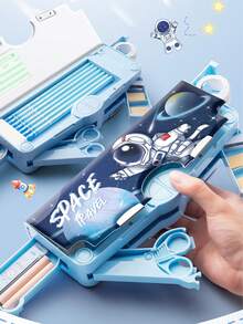 1Pc Student Multifunctional Double-Layer Mechanism Pencil Case - 5 Hidden Pop-Up Gadgets, Built-In Automatic Sharpener, Erasable Whiteboard, Large Capacity Cartoon Stationery Box For Boys & Girls - Multifunctional Double-layer Pencil Case - View 4