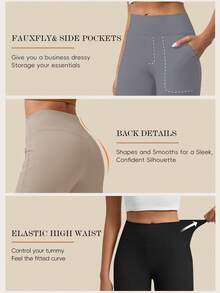 High Waist Black Yoga Pants With Pockets - 1 PC Straight Leg Lounge Pants, Tummy Control & Comfort, Casual Chic Style - màu đen - Xem 5