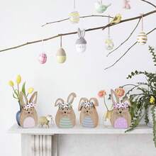 4pcs Wooden Floral Wreath Decor Set - Rustic Farmhouse Style, Suitable For Tabletop/Windowsill, Easter/Spring Decoration, Adorable For Nature Lovers And Cozy Home - A - View 5