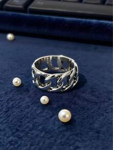 1pc Stainless Steel Unique Chain Design Niche Punk Style Durable Hypoallergenic Waterproof Fade-Resistant Everyday Wear Men's Ring - Chain Men's Ring - View 3