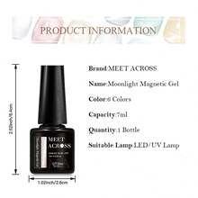 MEET ACROSS 1pc 7ml Moonlight Cat Magnetic Gel Nail Polish, Pink Semi Permanent Glitter Magnetic Gel UV/LED Needed Soak Off Painting Vanrish Design Manicure Nail Art DIY For Home And Salon Nail Supplies - 粉色 - 查看 7