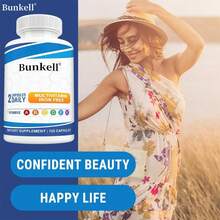 Bunkell Vitamin & Mineral Dietary Supplement - With Vitamin, Folate, Biotin - Immune Support, For Men & Women - 120 Capsules - 1瓶 - 查看 6