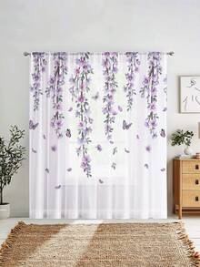 1件紫色紫藤图案窗帘，适用于客厅和卧室，美式乡村风格窗帘 - 彩色 - 查看 4