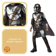 KIWI Mandalorian Classic Star Wars Cosplay Costume, Gray And Brown Jumpsuit With Printed Silver Armor And Cape, Ideal For Carnival And Galactic Theme Parties - 彩色 - 查看 4